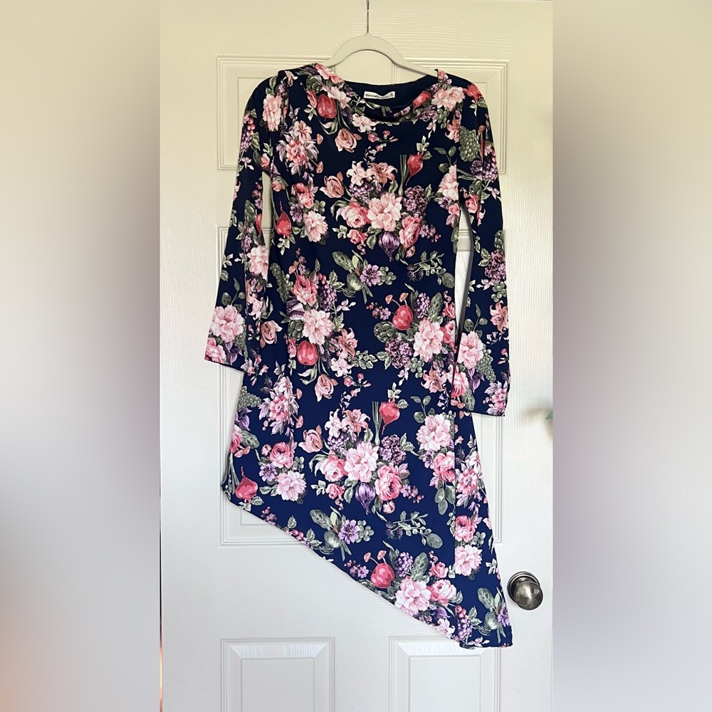 Abercrombie & Fitch Asymmetrical Navy Floral Cocktail Dress, NWOT, Size XS